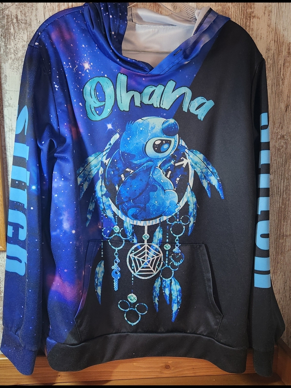 Blue & Black 'Ohana' Stitch Galaxy Hoodie Dream Catcher Disney Sweatshirt Family